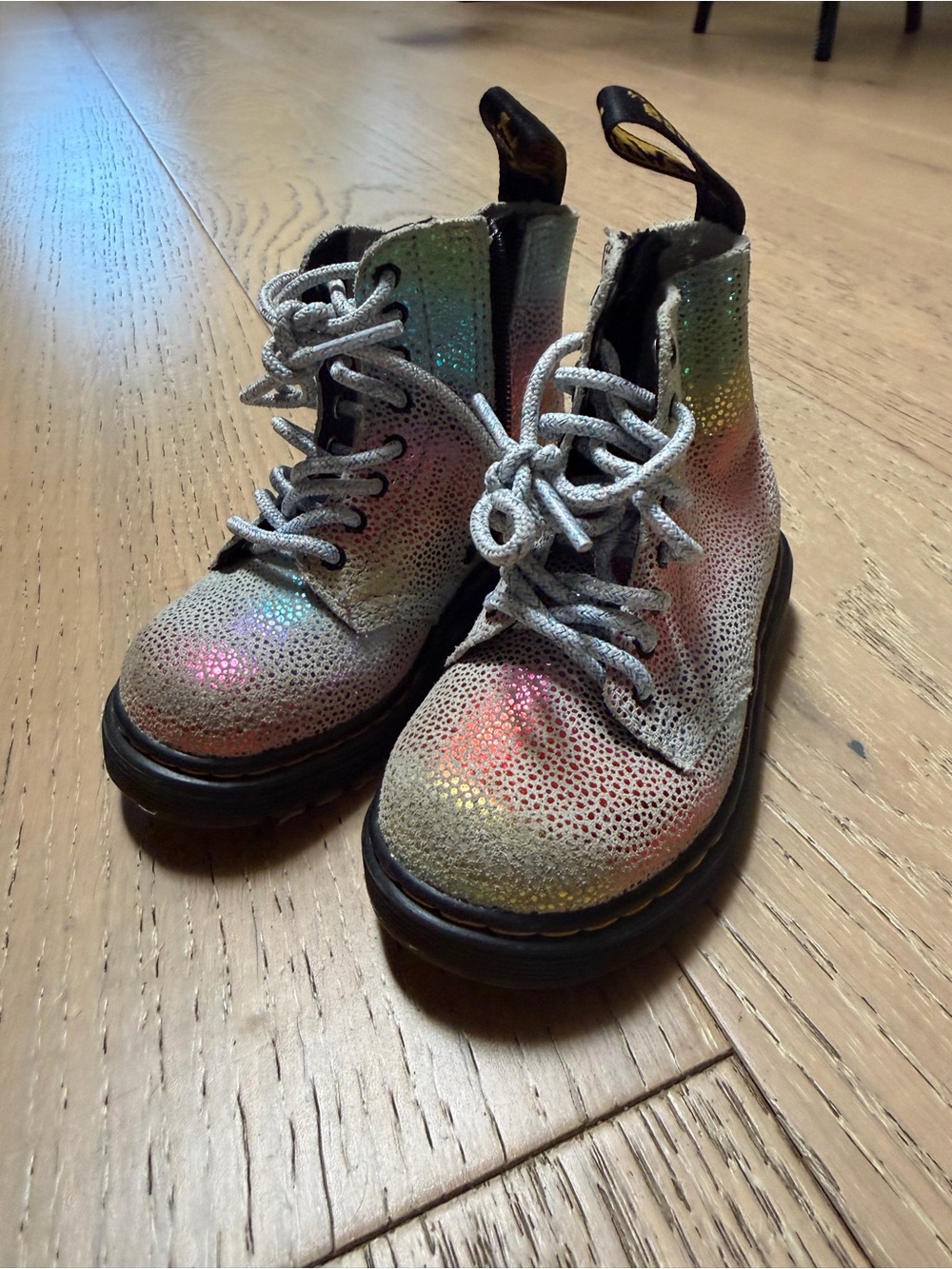 Dr. Martens Kids Iridescent Silver Multi Lace-Up Boots